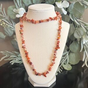 Natural Carnelian Agate Chip Bead Necklace Boho Vintage Style